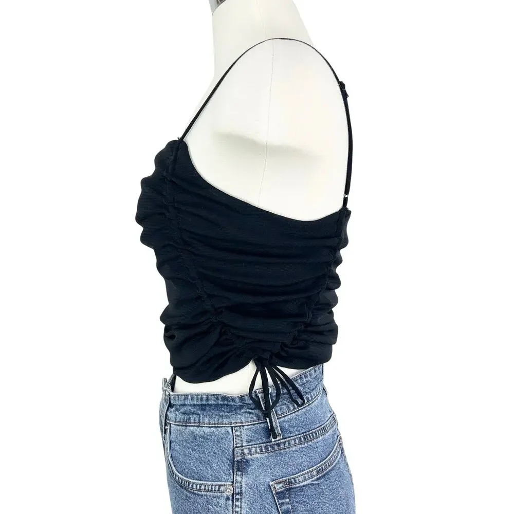 Urban Outfitters Tank Top‎ Womens Medium Mesh Ruched Tie Spaghetti Blk Going Out
